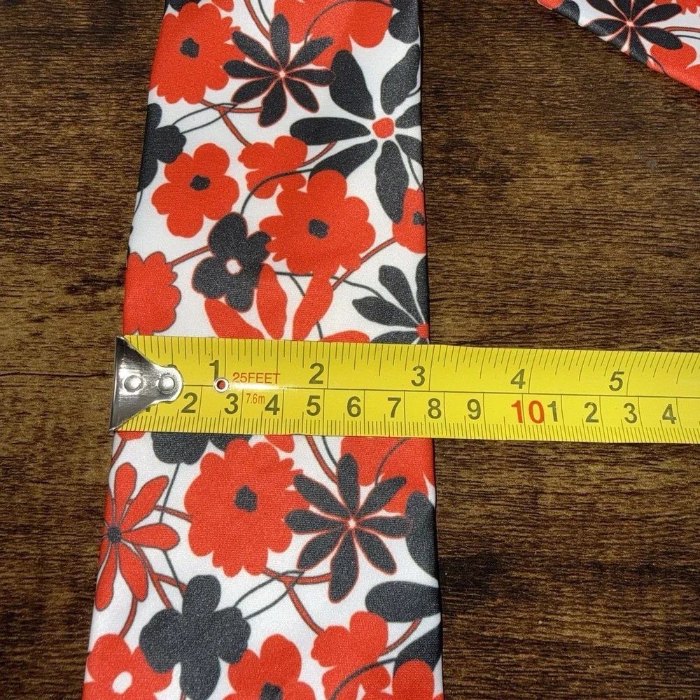 Hi-Tie Red Black White Floral Tie &‎ Pocket Square Set Mens Necktie Slim Skinny